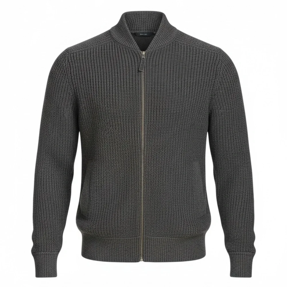 Eddie Bauer Olive Full Zip Chunky Cardigan Cable Knit Ribbed Trim Mens Small